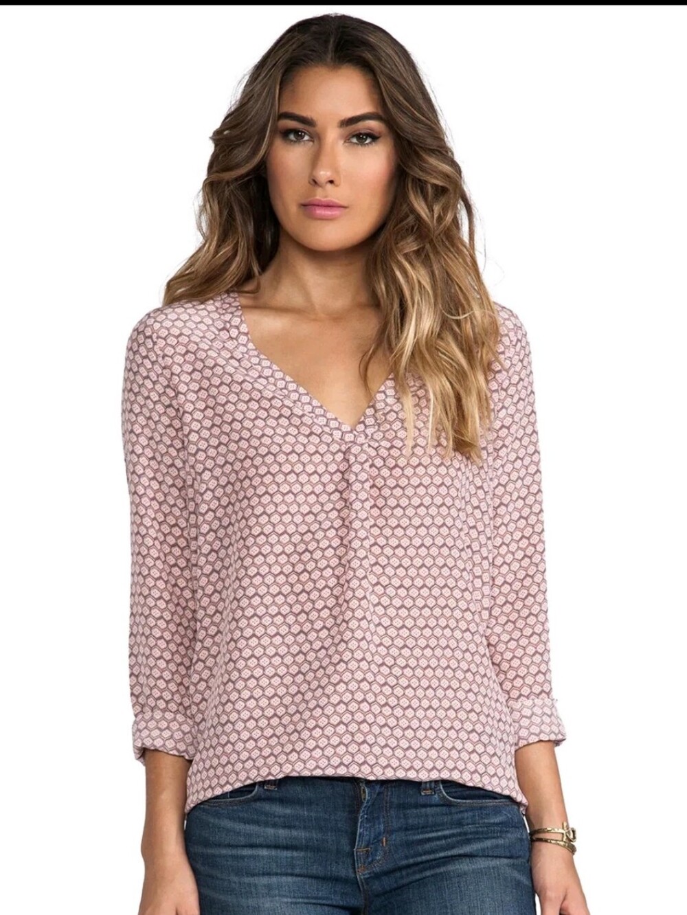 Joie 100% Silk Daryn Long Sleeve Vneck Blouse